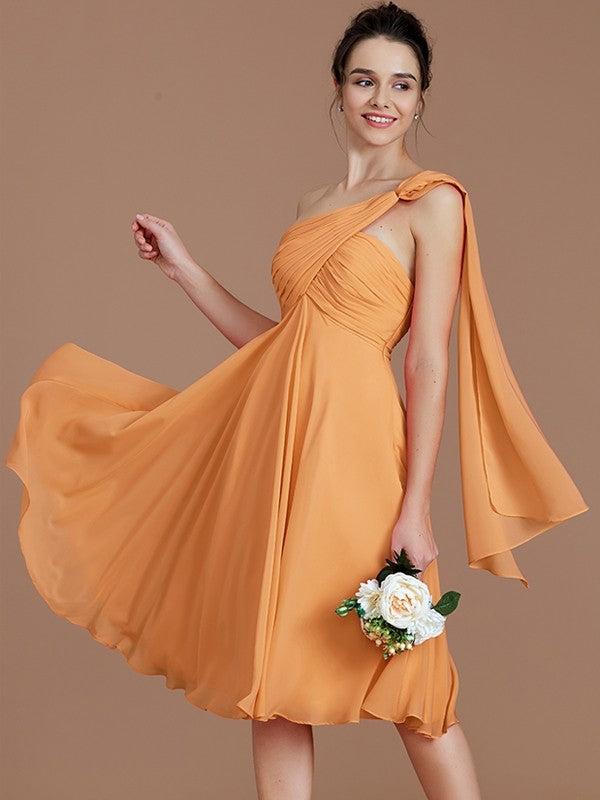 Classy Sleeveless One Shoulders Ruched Short/Mini Chiffon Bridesmaid Dresses-Ballbella