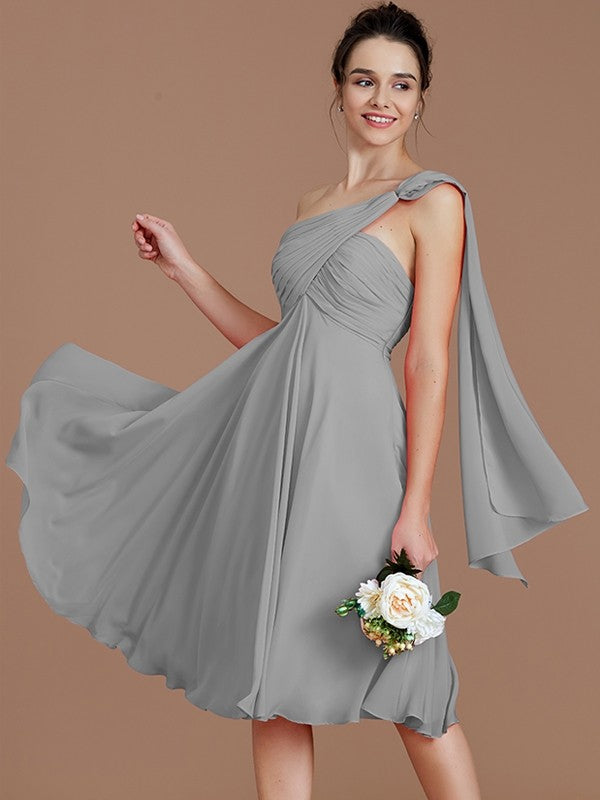 Classy Sleeveless One Shoulders Ruched Short/Mini Chiffon Bridesmaid Dresses-Ballbella