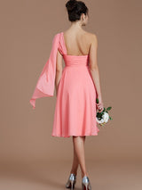 Classy Sleeveless One Shoulders Ruched Short/Mini Chiffon Bridesmaid Dresses-Ballbella