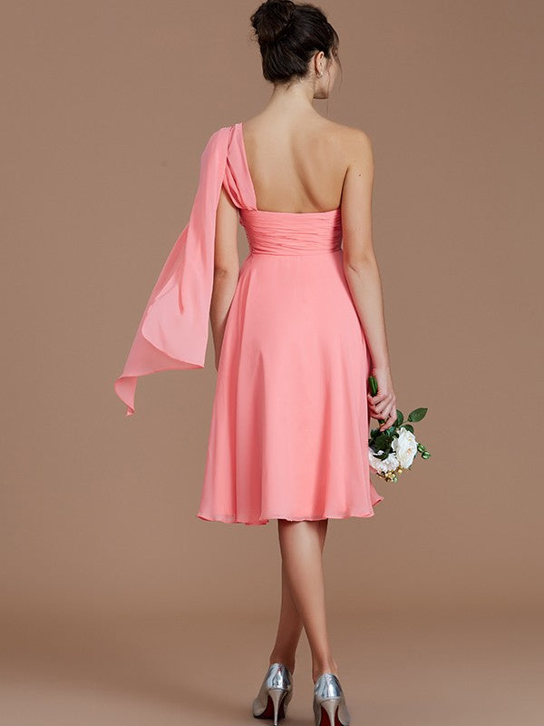 Classy Sleeveless One Shoulders Ruched Short/Mini Chiffon Bridesmaid Dresses-Ballbella