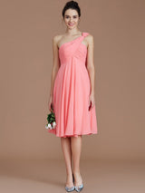 Classy Sleeveless One Shoulders Ruched Short/Mini Chiffon Bridesmaid Dresses-Ballbella