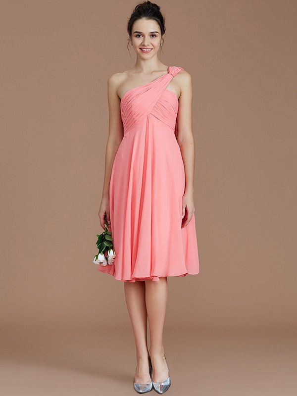 Classy Sleeveless One Shoulders Ruched Short/Mini Chiffon Bridesmaid Dresses-Ballbella