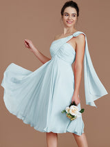 A-Line Charming One Shoulder Sleeveless Ruched Short/Mini Chiffon Bridesmaid Dresses