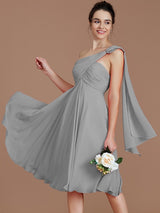 A-Line Charming One Shoulder Sleeveless Ruched Short/Mini Chiffon Bridesmaid Dresses