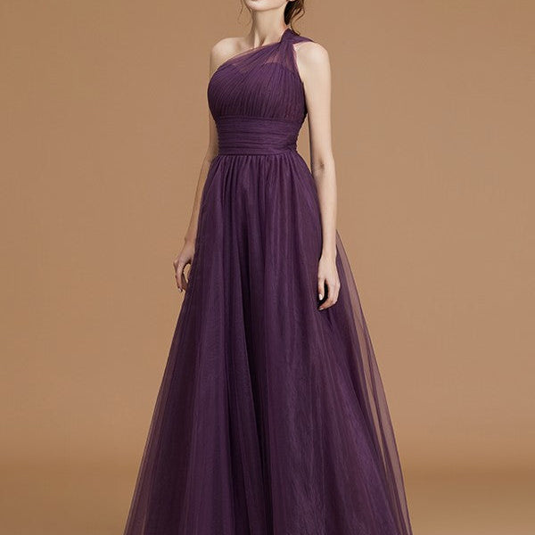 tulle one shoulder bridesmaid dress BABARONI One Shoulder Tulle Long Bridesmaid Gown Mist, Mist / US0 main image 1