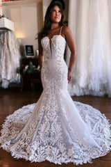 Classy Sleeveless Spaghetti Straps Floor Length Mermaid Wedding Dresses-Ballbella
