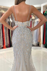 Classy Spaghetti-Straps Sleeveless Mermaid Lace Evening Dresses-Ballbella