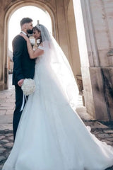 Classy Straps Off the Shoulder Floor Length A-Line Wedding Dresses-Ballbella