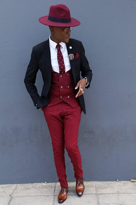 Classy Three Pieces Best Fitted Striped Men's Prom Suits-Ballbella