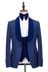 Classy Velvet Shawl Lapel Royal Blue One Button Men's Formal Prom Suit Wedding Tuxedos Online