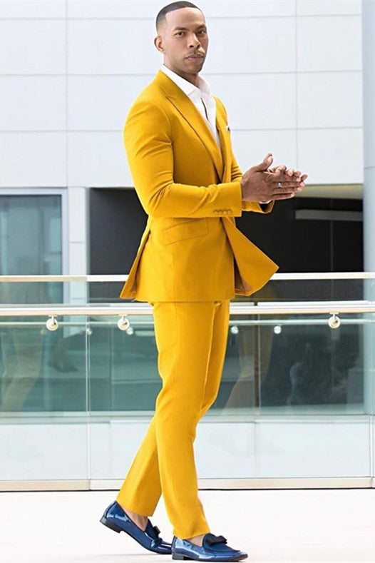 Classy Yellow Double Breasted Peaked Lapel Men's Prom Suits Online