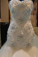 Court Train Mermaid Beading Sleeveless Tulle Sweetheart Wedding Dresses-Ballbella