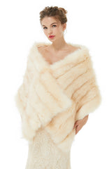 Creamy Faux Fur Stripe Shawl For Bride For Winter-Ballbella