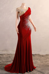 Crew One-Shoulder Empire Sweep Train Sequins Beading Evening Dress-Ballbella
