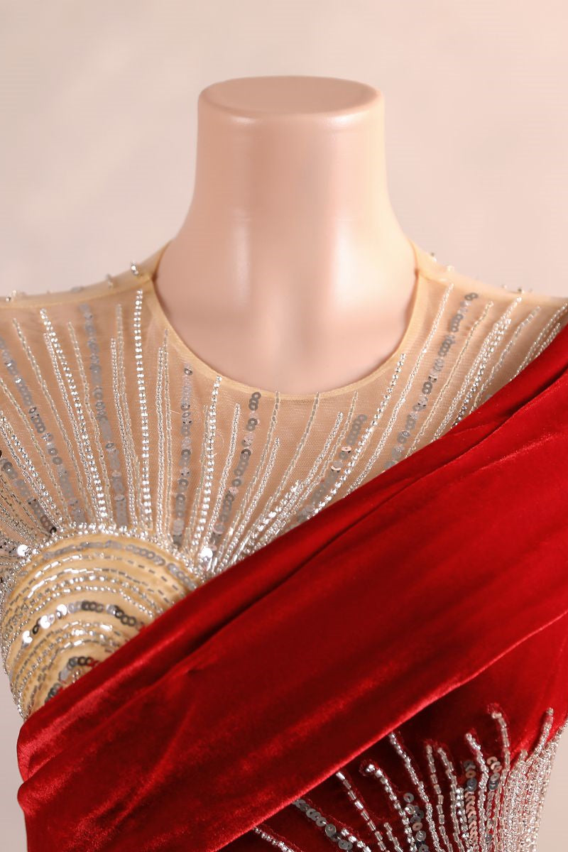 Crew One-Shoulder Empire Sweep Train Sequins Beading Evening Dress-Ballbella
