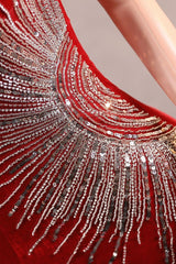 Crew One-Shoulder Empire Sweep Train Sequins Beading Evening Dress-Ballbella