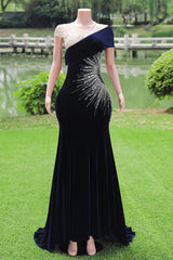 Crew One-Shoulder Empire Sweep Train Sequins Beading Evening Dress-Ballbella