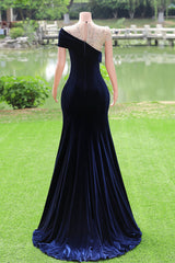 Crew One-Shoulder Empire Sweep Train Sequins Beading Evening Dress-Ballbella