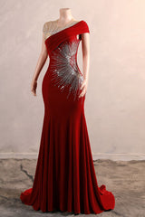 Crew One-Shoulder Empire Sweep Train Sequins Beading Evening Dress-Ballbella