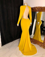 Looking for Prom Dresses, Evening Dresses, Real Model Series in Satin,  Column style,  and Gorgeous Sequined work? Ballbella has all covered on this elegant Curvy Long Sleevess Open Back Mermaid Evening Dresses.