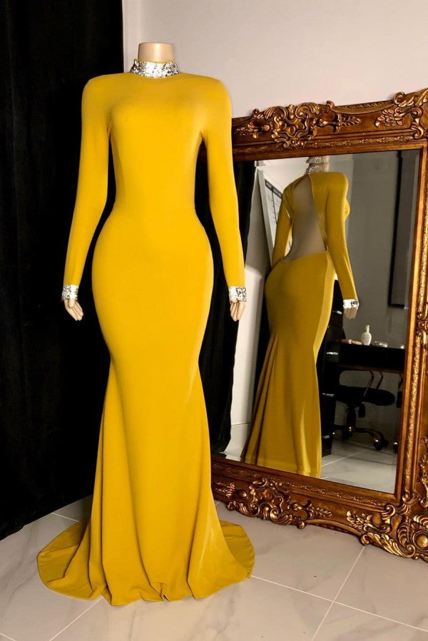 Curvy Long Sleevess Open Back Mermaid Evening Dresses-Ballbella