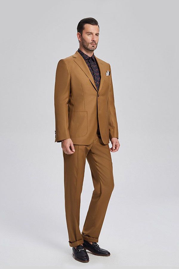 Ballbella has various cheap mens suits for prom, wedding or business. Shop this Custom design Patch Pocket Gold Brown Mens Suits for Formal with free shipping and rush delivery. Special offers are offered to this Gold Brown Single Breasted Notched Lapel Two-piece mens suits.