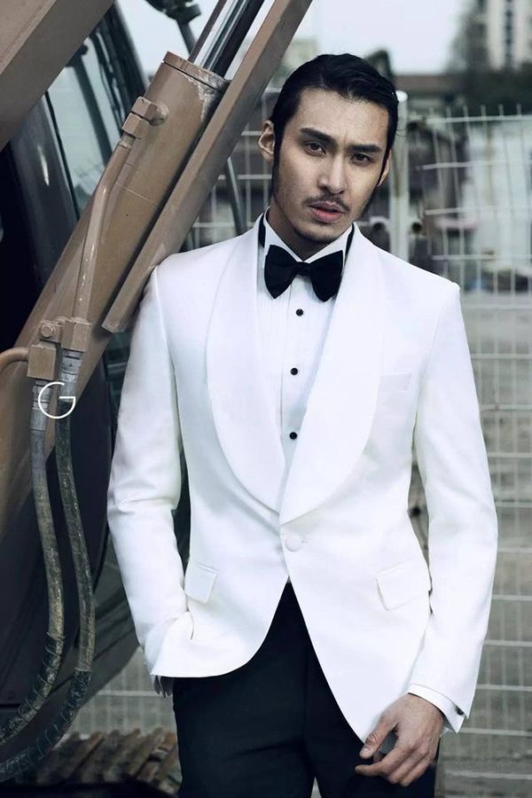 Custom design Shawl Lapel Mens Suits Two Piece White Tuxedo Mens Suits for Wedding-Ballbella
