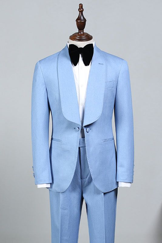 Discover the very best Custom design Sky Blue Bespoke Wedding Suit For Grooms for work,prom and wedding occasions at ballbella. Custom made Pool Shawl Lapel mens suits with high quality.