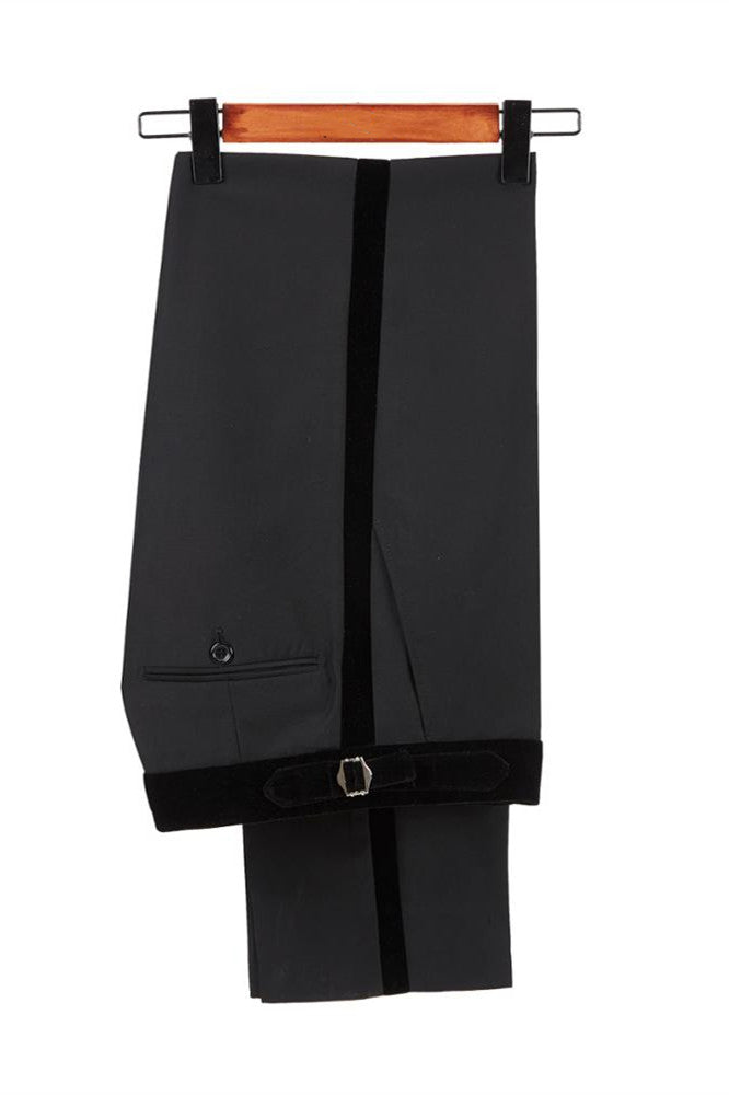 Custom design Velvet Lapel Double Breasted Prom Suit Belt Leopard Black Jacquard Men Suit for Wedding-Ballbella