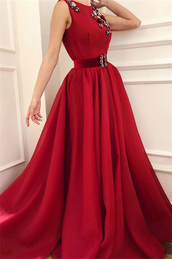 Easily attract others's attention with Ballbella cute dragonfly pattern long burgundy prom dresses,  all in latest Cute Satin A Line Fowers Red Prom Party Gowns with Dragonfly Chic Scoop Sleeveless Long Prom Party Gowns with Sash design with delicate details.