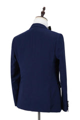 Dark Blue Peak Lapel Men's Wedding Suit Velvet Lapel Formal Suit-Ballbella