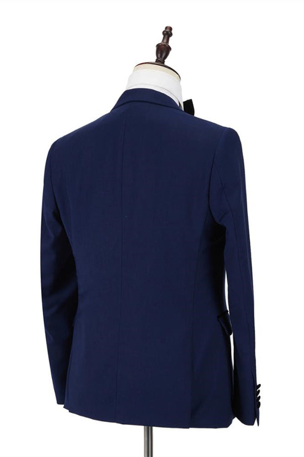 Dark Blue Peak Lapel Men's Wedding Suit Velvet Lapel Formal Suit-Ballbella