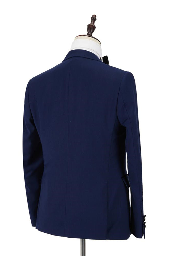 Dark Blue Peak Lapel Men's Wedding Suit Velvet Lapel Formal Suit-Ballbella