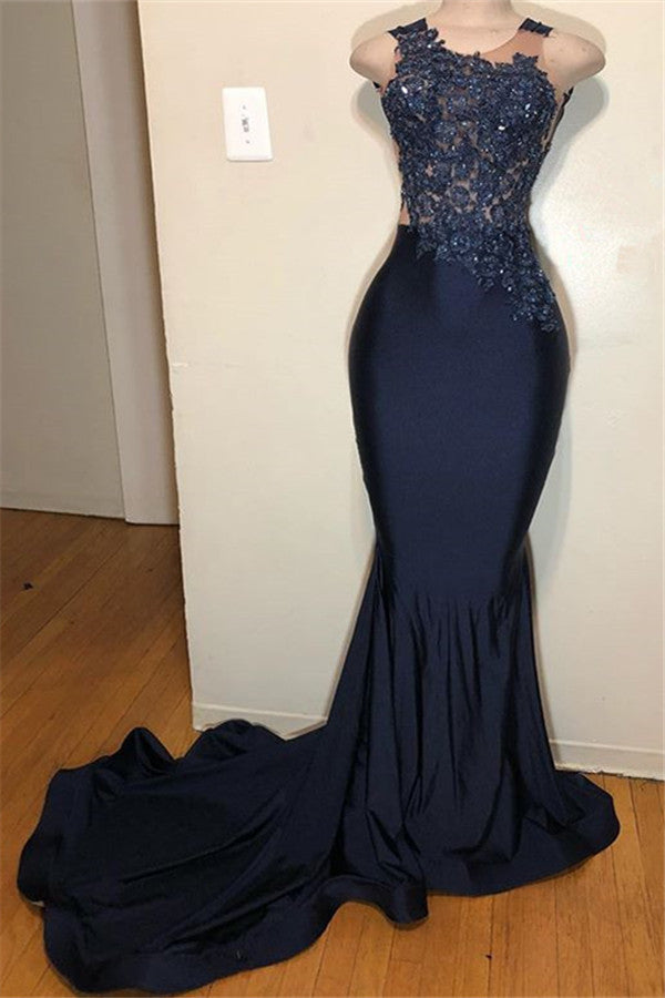 Shop the latest fashion Dark Blue Straps Sleeveless Applique Mermaid Prom Party Gowns today at Ballbella, free shipping & free customizing, 1000+ styles to choose from, shop now.