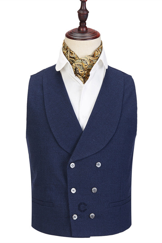 Dark Blue Three-piece Fashion Peaked Lapel Wedding Men Suits Sale-Ballbella