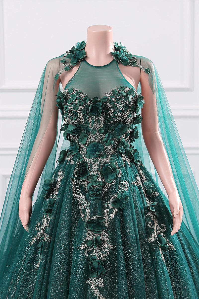 Dark Green Appliques Beaded Flowers Ball Gown Qunice Dresses Ballbella Dark Green Appliques Beaded Flowers Ball Gown Qunice Dresses Ballbella