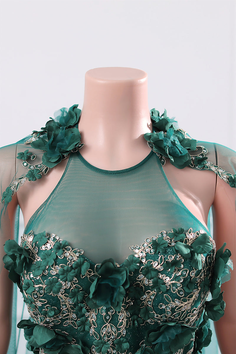 Dark Green Appliques Beaded Flowers Ball Gown Qunice Dresses Dark Green Appliques Beaded Flowers Ball Gown Qunice Dresses