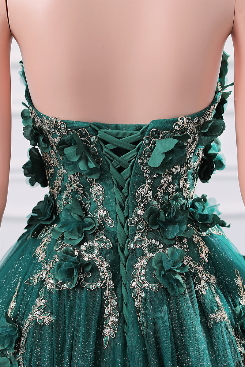 Dark Green Appliques Beaded Flowers Ball Gown Qunice Dresses Ballbella Dark Green Appliques Beaded Flowers Ball Gown Qunice Dresses Ballbella