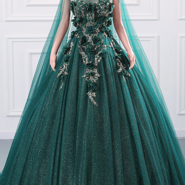 Dark Green Appliques Beaded Flowers Ball Gown Qunice Dresses Ballbella Dark Green Appliques Beaded Flowers Ball Gown Qunice Dresses Ballbella
