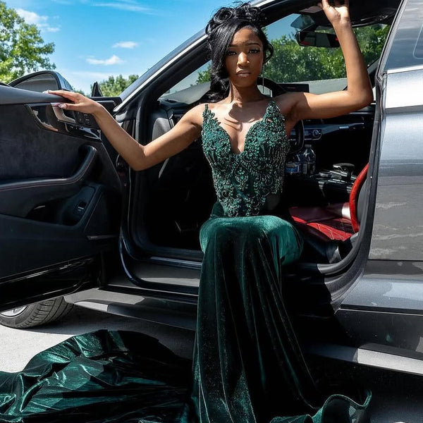 Dark Green Beaded Mermaid Fit Floor length Prom Dresses Dark Green Beaded Mermaid Fit Floor length Prom Dresses