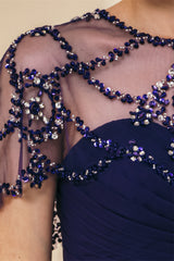 Dark green Chiffon Sparkle Beaded Evening Dress with Cape-Ballbella