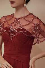 Dark green Chiffon Sparkle Beaded Evening Dress with Cape-Ballbella