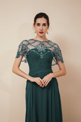 Dark green Chiffon Sparkle Beaded Evening Dress with Cape-Ballbella