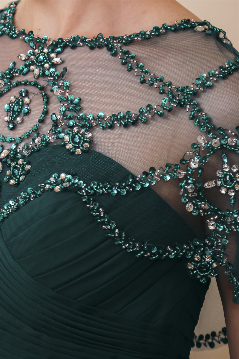 Dark green Chiffon Sparkle Beaded Evening Dress with Cape-Ballbella
