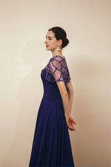 Dark green Chiffon Sparkle Beaded Evening Dress with Cape-Ballbella