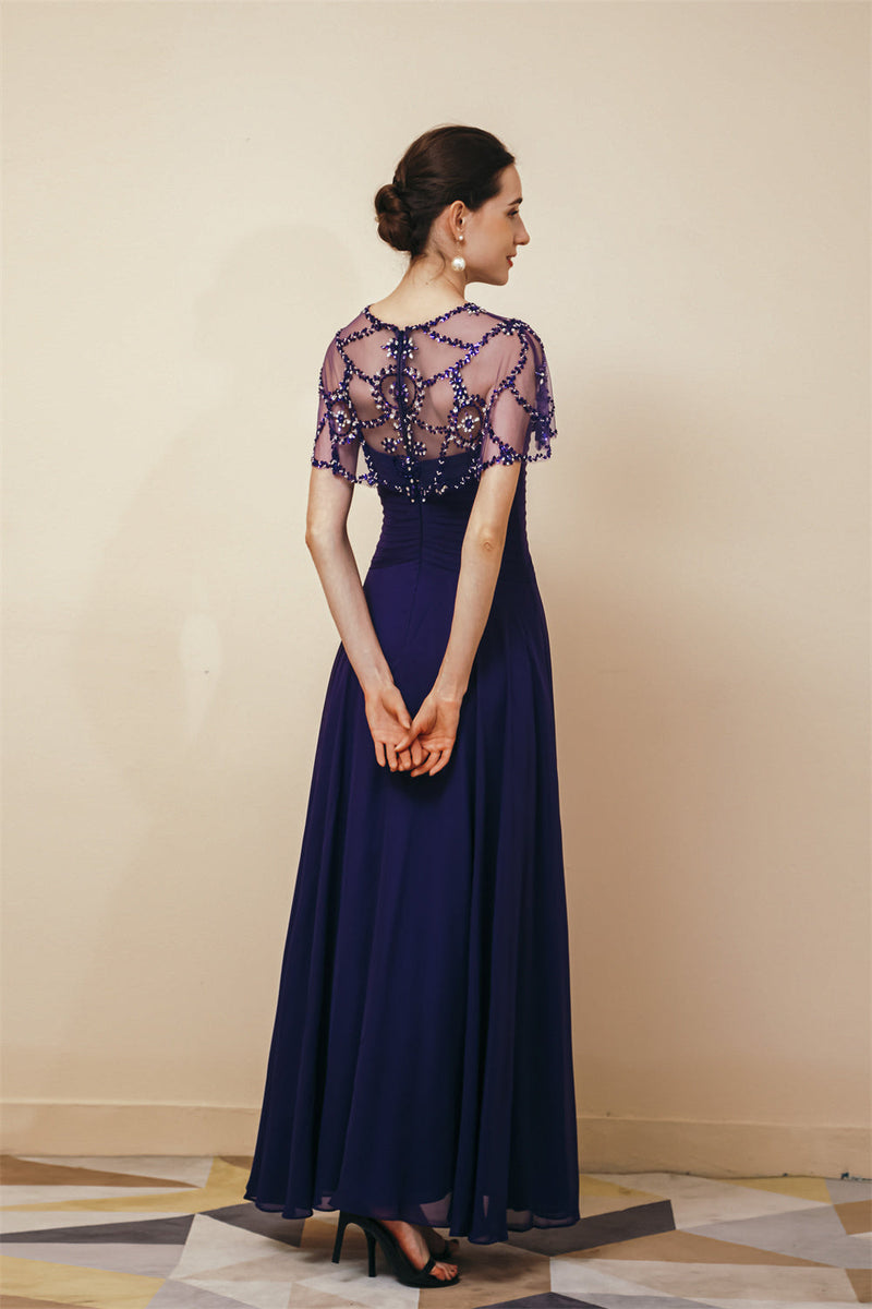 Dark green Chiffon Sparkle Beaded Evening Dress with Cape-Ballbella