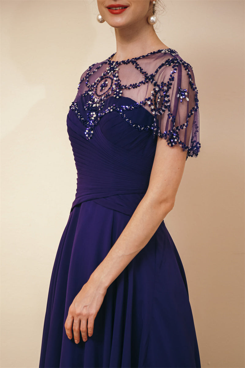 Dark green Chiffon Sparkle Beaded Evening Dress with Cape-Ballbella
