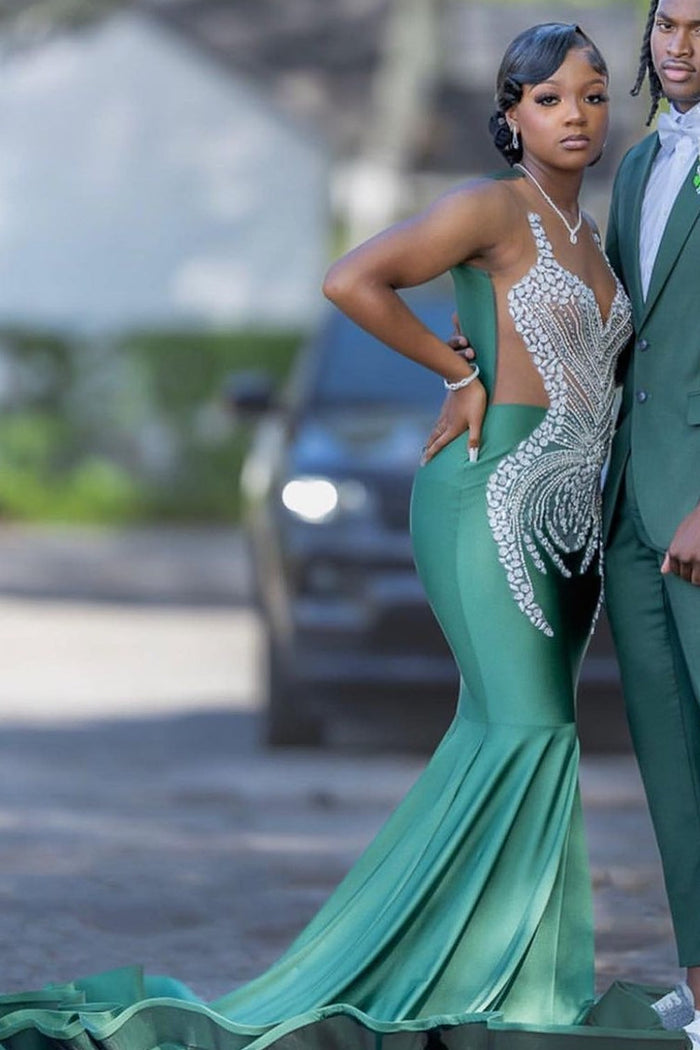 Emerald Green Dark Sea Green Color Dress Dark Green Mermaid Floor Length Prom Dresses With Silver Beads Emerald Green Dark Sea Green Color Dress Dark Green Mermaid Floor Length Prom Dresses With Silver Beads