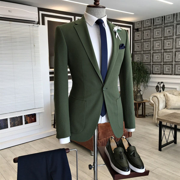 Dark Green Notched Lapel With Button Men's Prom Suits-Ballbella