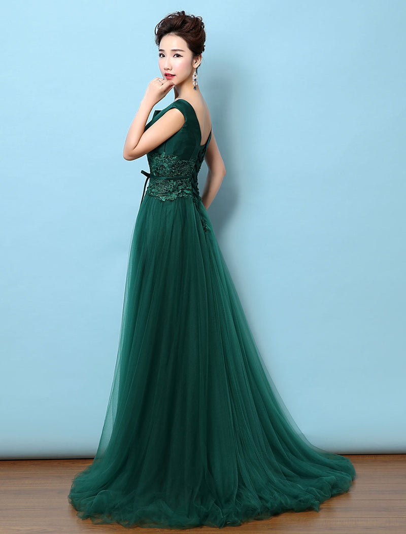 Dark Green Notched Neckline Tulle Evening Dress Backless Mother's Dres Ballbella Dark Green Notched Neckline Tulle Evening Dress Backless Mother's Dres Ballbella